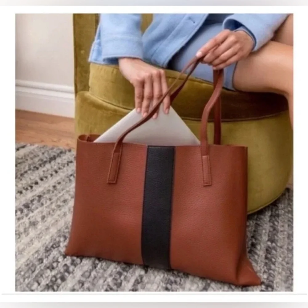 Vince Camuto Luck Tote - Brown + Black Minimalist Laptop Tote